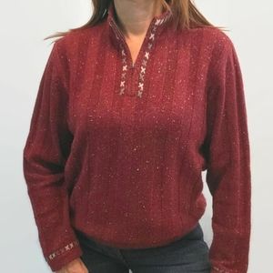 Woolrich Embroidered Burgundy 1/4 Zip Sweater